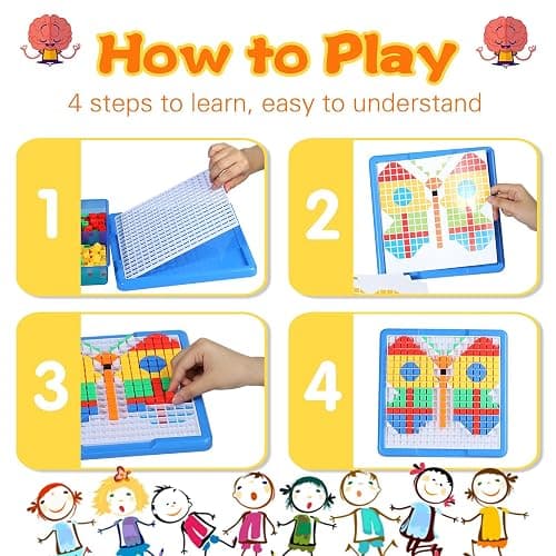 ZOZOPLAY Large Cube Mosaic Puzzle, 490-Piece STEM Learning Building Blocks | 490 ABS cubes, storage case, grid board, 12 pattern prompts for ages 3+; supports color, shape, fine-motor, and STEM learning thumbnail 6