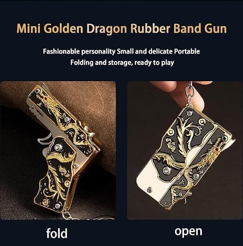 Mini Golden Dragon Rubber Band toy Metal folding keychain Rubber band toy Novel and funny Creative Outdoor party gift (Black Golden Dragon) thumbnail 5