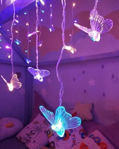 Butterfly Fairy Lights for Bedroom Curtain Lights Twinkle Pastel Cute String Lights Led Hanging for Kids Girls Room for Wall Bed Ceiling Decor with Remote Dimmer thumbnail 2