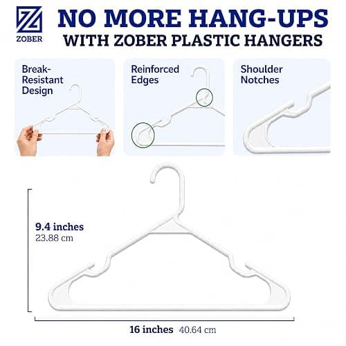 Clothes Hangers - White, Plastic Hangers 50 Pack for Shirts, Dresses, and Pants - Durable, Flexible Plastic Clothing Hangers thumbnail 4