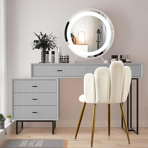 Bowthy Vanity Chair for Makeup Room Vanity Chair with Back Velvet Chair with Gold Legs, Makeup Chair for Bedroom Mid Century Modern Accent Chair for Living Room (Beige) thumbnail 3
