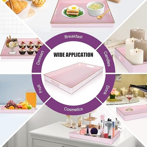 Gifturbo Pink Serving Trays,Decorative Serving Tray with Handles, Coffee Table Rectangular Trays Plastic Tray for Ottoman Bathroom,Living Room, 15.7” x 10.2” x1.37” thumbnail 7