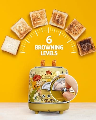 Hazel Quinn X Eduardo Recife Collaboration 2-Slice Retro Toaster, 6 Browning Levels, 3 Functions-Defrost/Reheat/Cancel, Removable Crumb Tray for Easy to Clean, 1.5 Inches Extra Wide Slots thumbnail 4