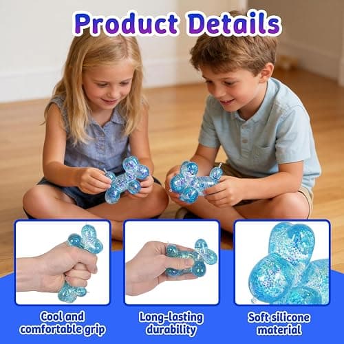 Balloon Dog Squishy Toy, Stretchy Sensory Fidget Toy for Kids and Adults, 1.97in Soft Stress Relief Squeeze Toy, Cute Balloon Animal Desk Toy, Glitter Squishy Gift(Blue) thumbnail 3