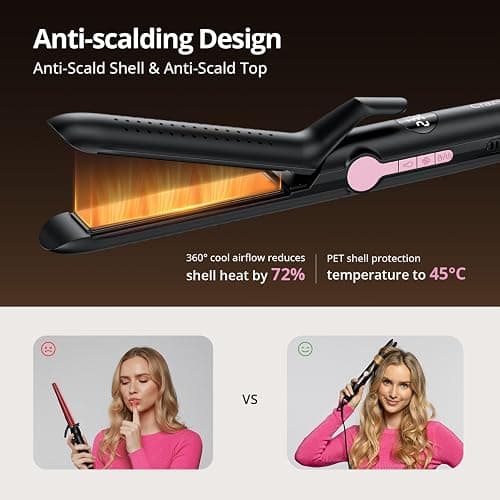 CrazyMar 2 in 1 Hair Straightener and Curler, Professional Straightener with 9 Adjustable Temp&360° Cool Airflow&Auto Shut-Off&Anti-Scald Shell&Digital Display&Dual Voltage&Ionic for Short&Long Hair thumbnail 9