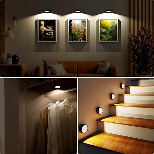 3 Pack Picture Lights for Wall, Rechargeable Battery Operated wall lights, Picture Frame lights with 3 Lighting Modes, Wireless Magnetic Painting Light with Remote Control Timer (Black, 3 Pack) thumbnail 8
