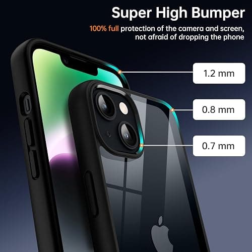 Supdeal Shockproof Clear Case for iPhone 14, [Not Yellowing] [10FT Military Drop Protection] Hard Clear Back Four Corner Airbags Drop Protection Phone Cover, 6.1 inch, Black thumbnail 2