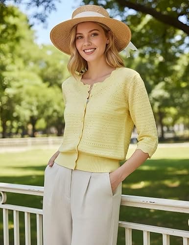 GRACE KARIN Womens 3/4 Sleeve Cardigan Sweater, Lightweight Cropped Cardigan Trendy, Dressy Casual Crochet Bolero Shrugs thumbnail 2