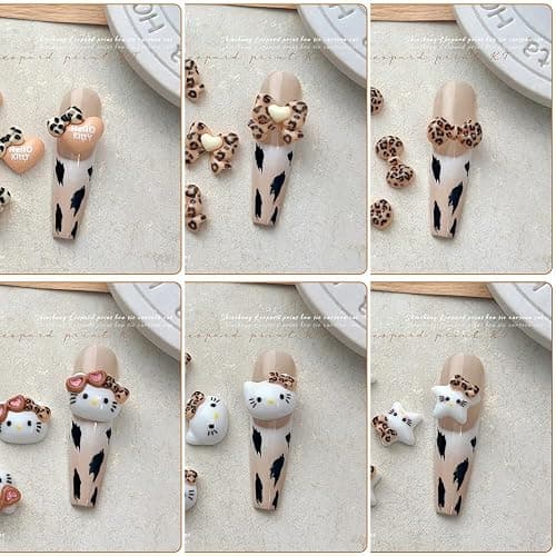 Cute 3D Nail Charms 60Pcs Cartoon Leopard Print Cat Nail Art Charms Jewelry Supply Kawaii 3D Leopard Print Cat Nail Gems Rhinestones for Acrylic Nails DIY Craft Phone Case Decoration thumbnail 4