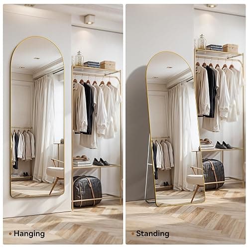 Warmiehomy Arched Full Length Mirror, 160X50cm Large Full Body Floor Standing Mirror, Hanging or Leaning Against Wall for Bedroom Cloakroom, Gold thumbnail 6