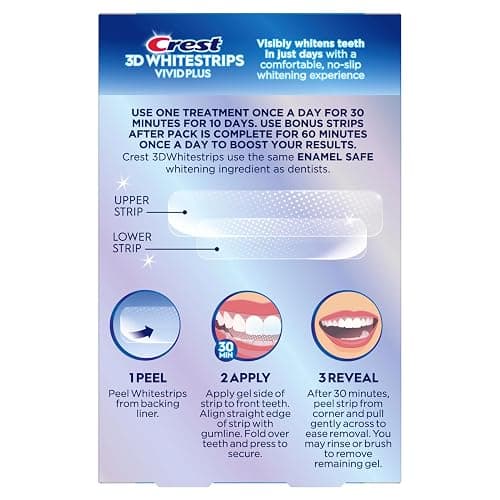 Crest 3D Whitestrips Vivid Plus, Teeth Whitening Strip Kit, 10 Treatments + 2 Bonus Treatments (Each with 1 Upper/1 Lower Strip), 24 Strips, 8 Levels Whiter, Teeth Whitening Kit thumbnail 8
