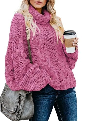 Dokotoo Womens 2025 Winter Fall Solid Turtleneck High Neck Balloon Long Sleeve Sweaters Pullover Outerwear - Image 1