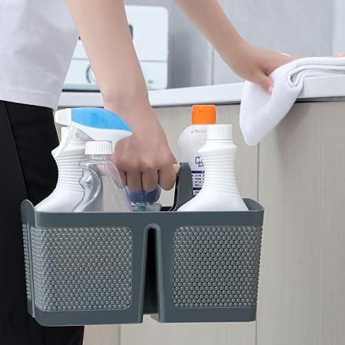 rejomiik Portable Shower Caddy Basket Plastic Cleaning Caddy Organizer Storage Tote with Handle for Bathroom, College, Dorm Room Essentials, Grey thumbnail 5