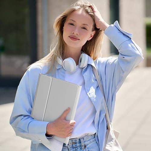 drivego Coque Clavier pour iPad A16 11/10 Ème Generation (11 Pouces 2025/10.9 Pouces 2022), Étui Keyboard à Touches Anti-Arrachage avec Porte Crayon, AZERTY Layout pour iPad 10eme/11eme, Gris Clair thumbnail 9