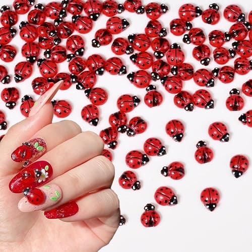 200Pcs Red Ladybug Nail Charms Cute Insect Nail Art Charms 3D Resin Summer Ladybug Nails Rhinestones Colorful Ladybug Design Nail Decorations Small Ladybug Nail Gems for Women Manicure Decor DIY Craft thumbnail 4