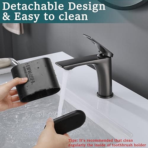 Toothbrush and Toothpaste Holder with Bamboo Divider for Bathroom Countertop Organizer, Detachable for Easy Clean, 2 Slots Electric Toothbrush Holders Storage Caddy Drainage for Family-Black thumbnail 5