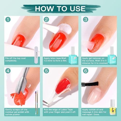 Morovan Gel Nail Polish Remover Set: Gel Polish Remover with Cuticle Oil Latex Tape Peel Off Liquid Quickly & Effectively Remove in 5 Minutes No Need Soaking or Wrapping thumbnail 9