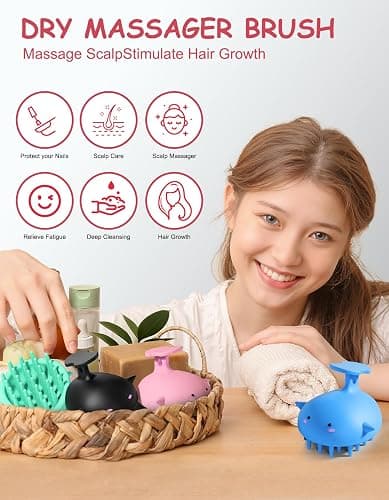 Scalp Massager Hair Growth Shampoo Brush, Silicone Scalp Scrubber Shower Scalp Brush for Hair, Head Massager Scalp Exfoliator for Dandruff Removal, Wet Dry Scalp Massage Tool for Hair Care, Pink thumbnail 4