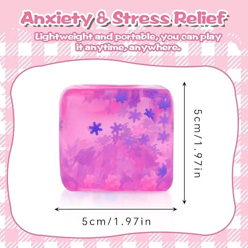 Snowflake Squeeze Toy Ice Cube, 5cm/1.97in Soft Squishy Cube for Kids Ages 3+ & Adults, Sensory Fidget Toy with Floating Snowflake Sequins, Desk Toy, Travel Toy & Party Favor(Pink) thumbnail 3