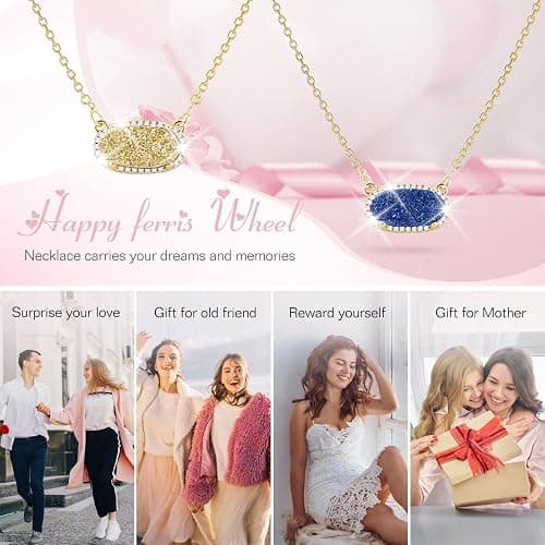 ZLOKBMIN Women's Gold Necklace With Natural Druzy Pendant And Adjustable 14K Gold-Plated Chain Elegant Jewelry for Women thumbnail 7