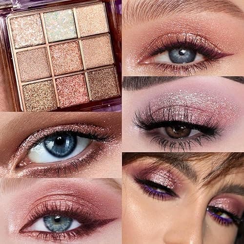 9 Colors Pink Glitter Eyeshadow Palette Naturing-Looking Women Girls Eye Shadow,Pink White Gold Glitter Shimmer Sparkly Eye Shadow Palette Makeup,Warm Pastel Eyeshadows Palette Long Lasting Waterproof thumbnail 2