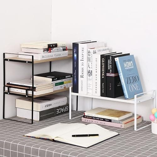 YGYQZ Wood Office Desk Shelf Organizer - Desktop Supplies Cute Dresser Top Organization Storage Rack and Cubicle Decor Aesthetic Bookshelf for Women Man and Kids(White-Single Tier) thumbnail 8