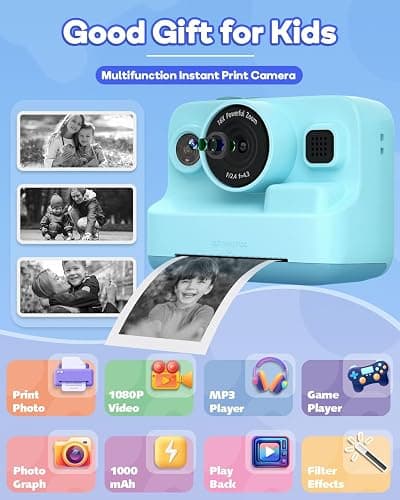Dylanto Kids Camera Instant Print,1080P Kids Instant Cameras That Print Photos,Christmas Birthday Gifts for Girls Age 3-12,Portable Toy for 3 4 5 6 7 8 9 10 Year Old Girls Boys-Blue thumbnail 2