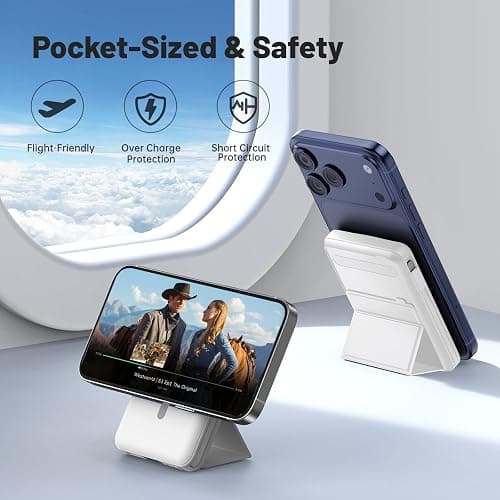 Azmuth for Magsafe Power Bank, 10000mAh Magnetic Battery Pack 20W | Portable Charger 20W PD Fast Charging with USB-C Cables, LED Display with Stand for iPhone 17/16/15/14/13/12 Series (White) thumbnail 6