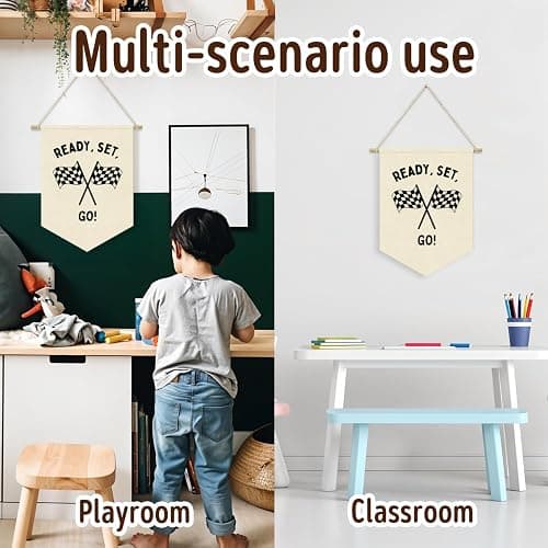 Dilemat Race Car Room Decor for Boys Pennant Banner,Car Room Decor | Ready Set Go Racing Flags Banner Wall Hanging Decor for Car Bedroom,Boys Room,Playroom,Nursery,Birthday Party Decorations thumbnail 5