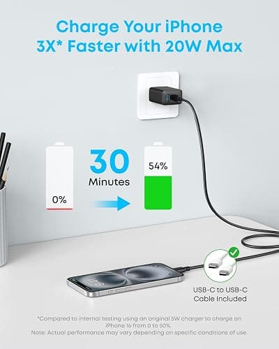Anker iPhone 17/16 Charger, 2-Pack 20W Fast USB C Charger Block, for iPhone 16/16 Pro Max/15 Series/iPad Pro and More (Black, 2 Pack & 2 Cable) thumbnail 4