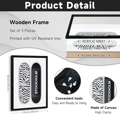Trendy Leopard Wall Art Black White Cheetah Wall Decor Fashion Aesthetic Canvas Posters Preppy Stockholm Prints Stylish Cheetah Pictures Y2k Painting for Bedroom 12x16 Inch Framed Set of 3 thumbnail 2