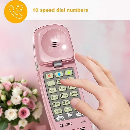 AT&T TRIMLINE 210 Corded Home Phone, No AC Power Required, Improved Easy-wall-mount, Lighted Big Button Keypad, 13 SpeedDial Keys, Last Number Redial, Mute, Flash, Volume Control, Princess Phone, PINK thumbnail 3