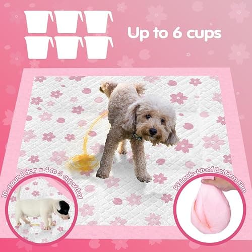 Pink Puppy Pads, Absorbent 23"x 23" 50 Count Cute Dog Pee Pad with Adhesive Tabs for Potty Training, Leak-Proof Quiky-Dry Pads for Puppies, Dogs, Cats, Rabbits(Pink, 23x23in 50Ct) thumbnail 3