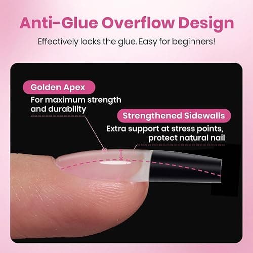 Beetles Gel Nail Tips Flat-X - Coffin Medium, 320pcs 16 Sizes, Pre-Etched Half Matte Full Cover Soft Acrylic Press on False Nail Extension Tips Easy DIY Salon Art for Flat & Natural Nail Beds thumbnail 7