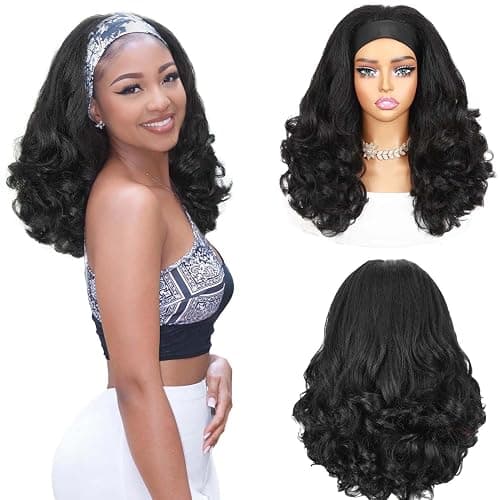 Quantum Love Yaki Curly Headband Wigs for Black Women - Kinky Straight Black Headband Curly Ends Synthetic Wear and Go Glueless Half Wig with Headbands Attached - Image 1