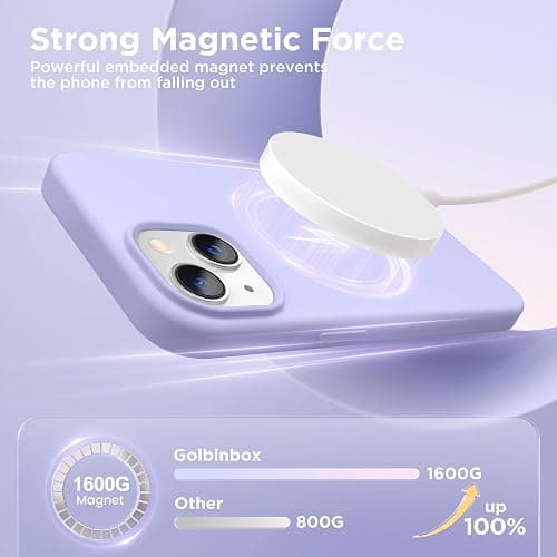 GolbinBox Magnetic for iPhone 13 Case & iPhone 14 Case, Compatible with MagSafe, [Soft Anti-Scratch Microfiber Lining], Slim Liquid Silicone Shockproof Protective Phone Case 6.1 inch, Lilac thumbnail 3