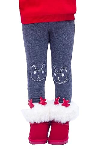 BOWKITE Kids Girls Winter Leggings Bunny Printed Thick Warm Fleece Pants for 2-7 Years thumbnail 8
