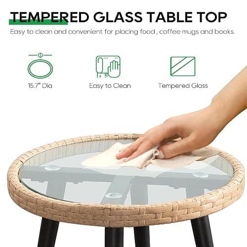 PORWEY 3 Piece Patio Bistro Set, Outdoor Wicker Apartment Balcony Furniture Sets, Rattan Table and Chairs Set of 2 for Porch Backyard Lawn Poolside Deck, Beige thumbnail 7