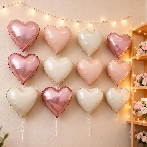 Pink Cream Heart Balloons,15Pcs 18Inch Sand White Heart Shaped Foil Ballons,Pink Helium Balloon for Valentine's Day Baby Shower Birthday Anniversary Wedding Party Decorations thumbnail 8
