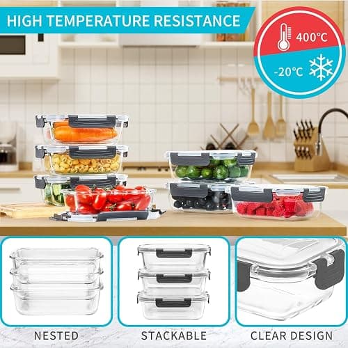 Skroam 10 Pack Glass Meal Prep Containers, 22 OZ Glass Airtight Food Storage Containers with Lids, Pantry Kitchen Storage Containers for Lunch, Food Storage, Meal Prep, Lunch Bento Boxes thumbnail 5