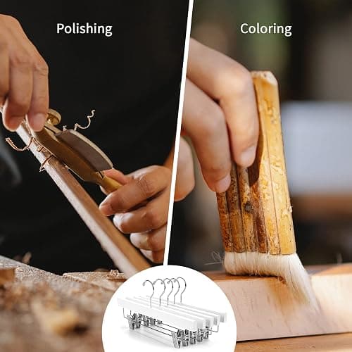 Nature Smile Deluxe Wooden Pants Hangers, Solid Lotus Wood, with Clips, Pack of 28, White thumbnail 6