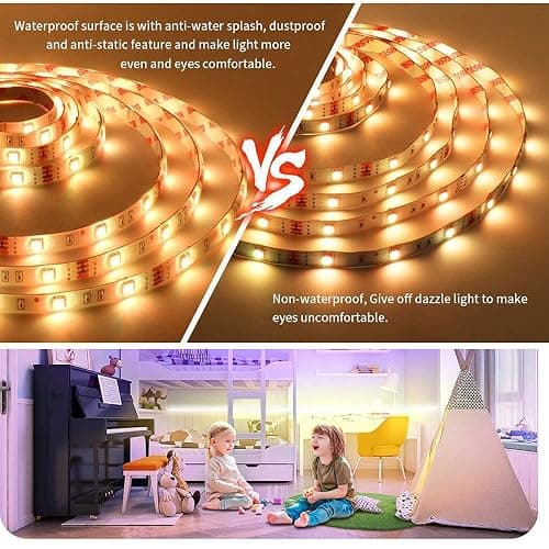 Kousee LED Strip Lights 32.8FT, IP65 Waterproof LED Lights Strip with Music Remote Control, 5050RGB Color Changing Light Strip, Easy Installation LED Lights Strip for Bedroom, Ceiling, Kitchen thumbnail 4
