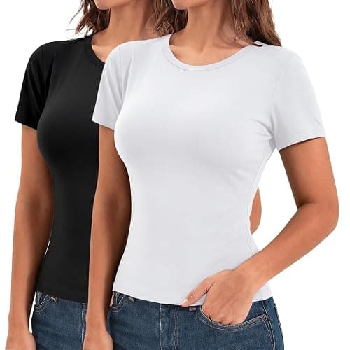 Walifrey Womens Short Sleeve Tops 2 Pack, Slim Fit T-Shirt Casual Basic Summer Top for Women 2026 Fashion Clothes - Image 1