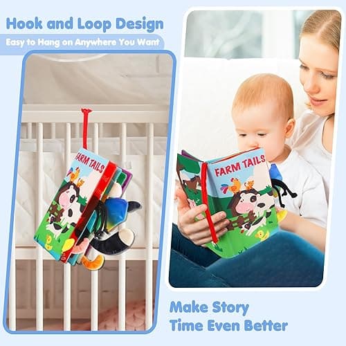 beiens Soft Toys Baby Cloth Books, Touch and Feel Crinkle Books for Babies, Infants & Toddler, Early Development Interactive Car Toys & Stroller Toys for Boys & Girls (Farm Tails-1 Book) - Farm thumbnail 5