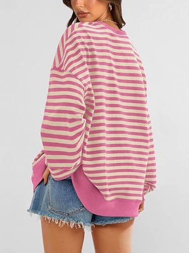 PRETTYGARDEN Womens Striped Oversized Sweatshirt Color Block Crew Neck Long Sleeve Casual Loose Pullover Top Y2K Clothes thumbnail 5