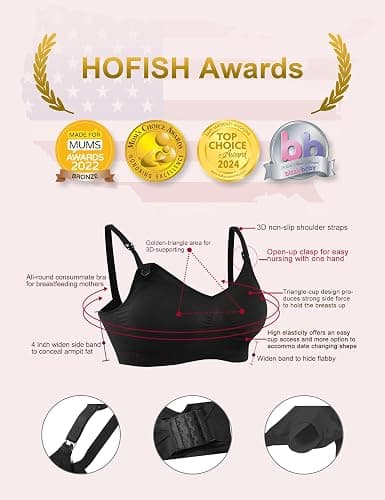 HOFISH Maternity Nursing Bras for Breastfeeding Comfort Seamless Wirefree Pregnancy Bras S-XXL with Bra Extenders & Clips thumbnail 2