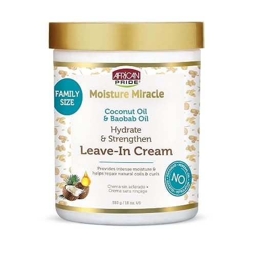 African Pride Moisture Miracle Coconut Oil & Baobab Oil Leave-In Hair Cream - Provides Intense Moisture & Helps Repair Natural Coils & Curls, Hydrates & Strengthens, 18 oz - Image 1