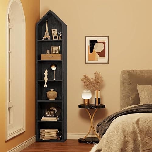 YITAHOME 73" Tall Narrow Bookshelf, Modern Open 5 Tier Bookcase, Wooden Shelf Stand for Small Spaces, Display Shelving Storage Rack for Bedroom, Living Room, Home Office, Black - Black - without wine rack - Image 1
