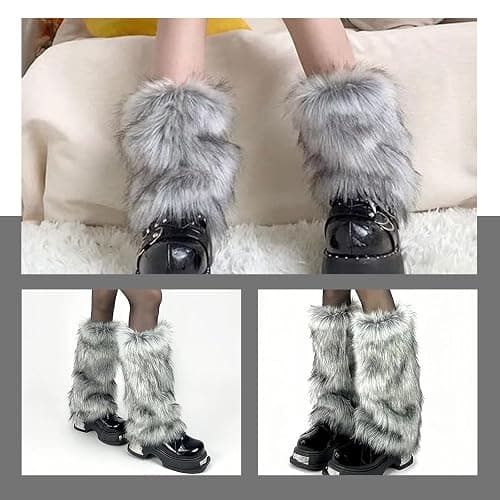 Muorruo Fluffy Leg Warmers, Long Furry Leg Warmers, Warm Fur Boot Covers for Women and Girls for 80s Parties, Festivals, Cosplay and Everyday Winter Wear thumbnail 6