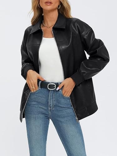 AUTOMET Womens Oversized Leather Jackets Zip Up Coats Faux Motorcycle Bomber Outfits Fall Trendy Fashion Winter Clothes 2025 thumbnail 2